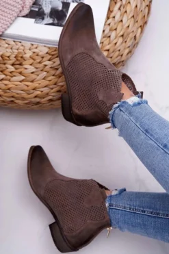 Damskie Boto Botki Damskie Beżowe Skórzane Exquisite 1166