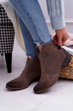 Damskie Boto Botki Damskie Beżowe Skórzane Exquisite 1166