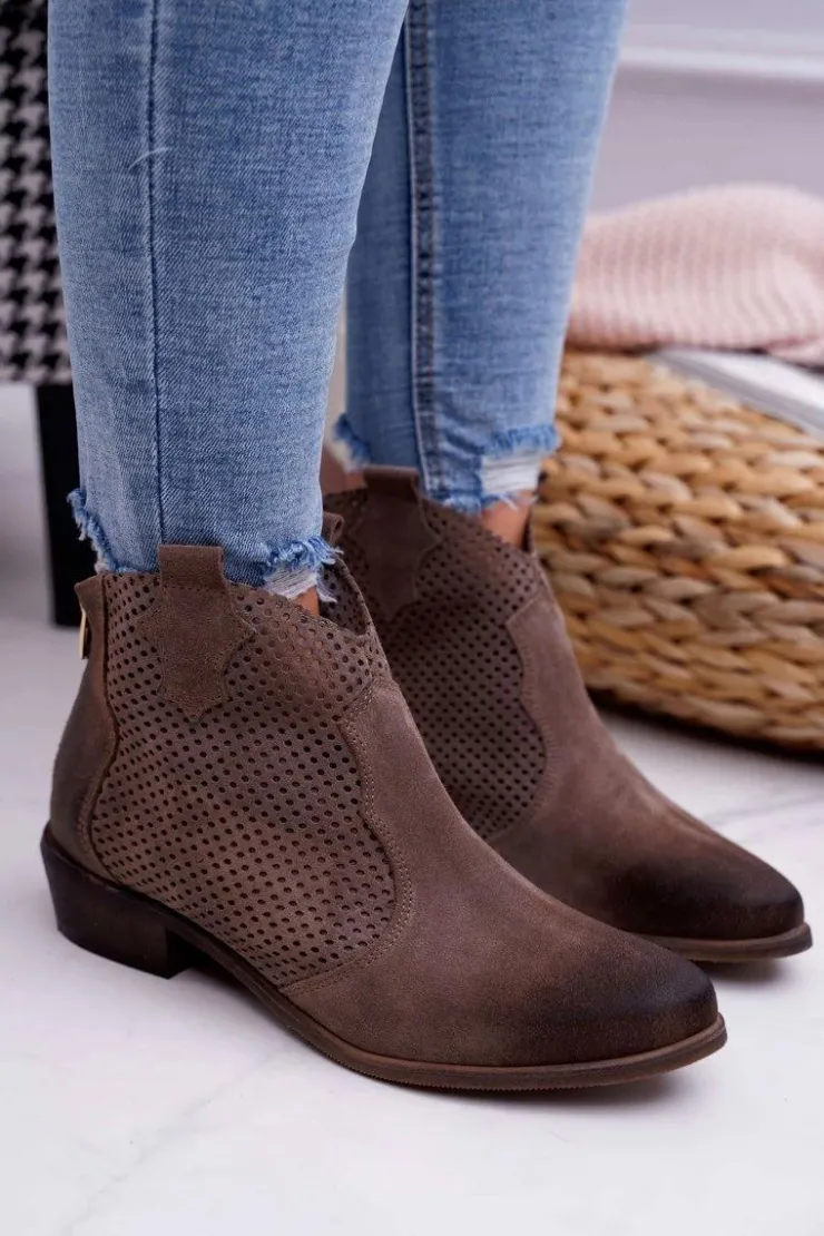 Damskie Boto Botki Damskie Beżowe Skórzane Exquisite 1166