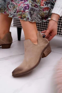 Boto Botki Wiosenne|Brązowe I Beżowe Botki*Botki Damskie Beżowe Wiosenne Skórzane Anabella