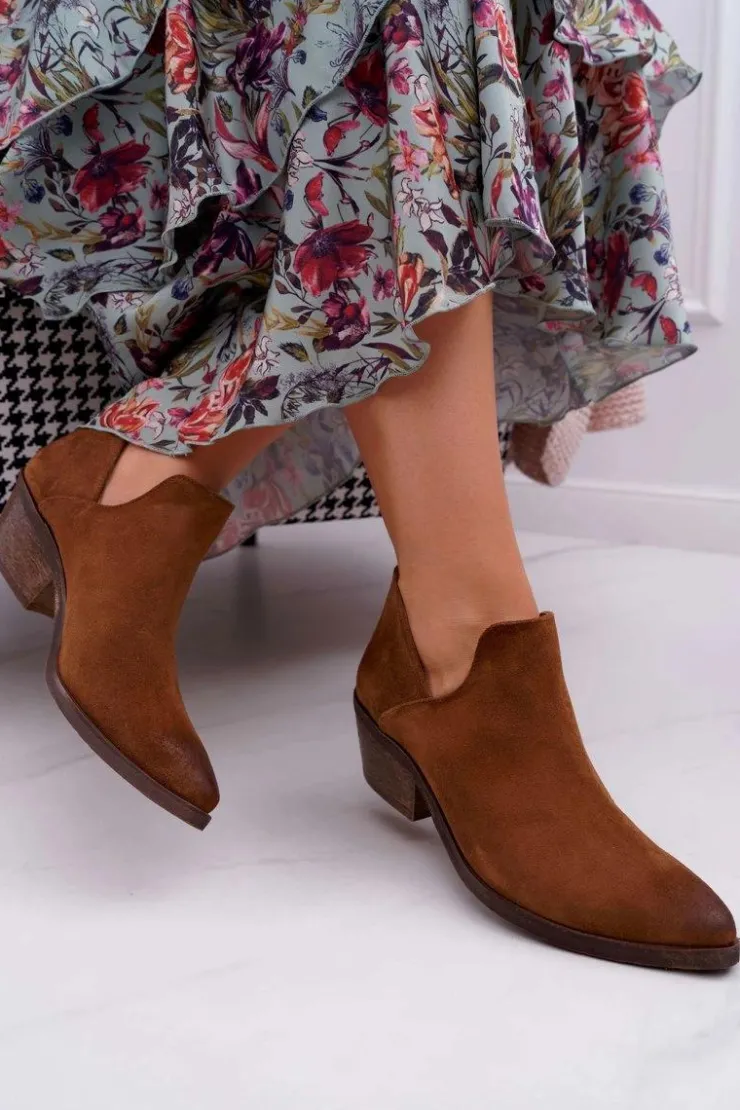 Damskie Boto Botki Damskie Brązowe Wiosenne Skórzane Anabella