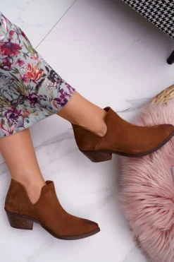 Damskie Boto Botki Damskie Brązowe Wiosenne Skórzane Anabella