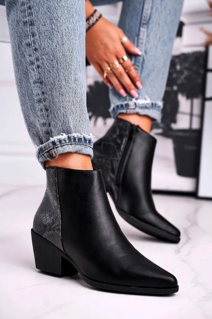 Boto Czarne Botki|Botki Zimowe Damskie*Botki Damskie Ciepłe Czarne Meatown