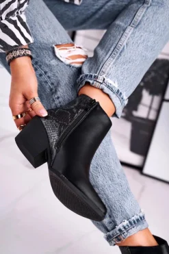 Boto Czarne Botki|Botki Zimowe Damskie*Botki Damskie Ciepłe Czarne Meatown