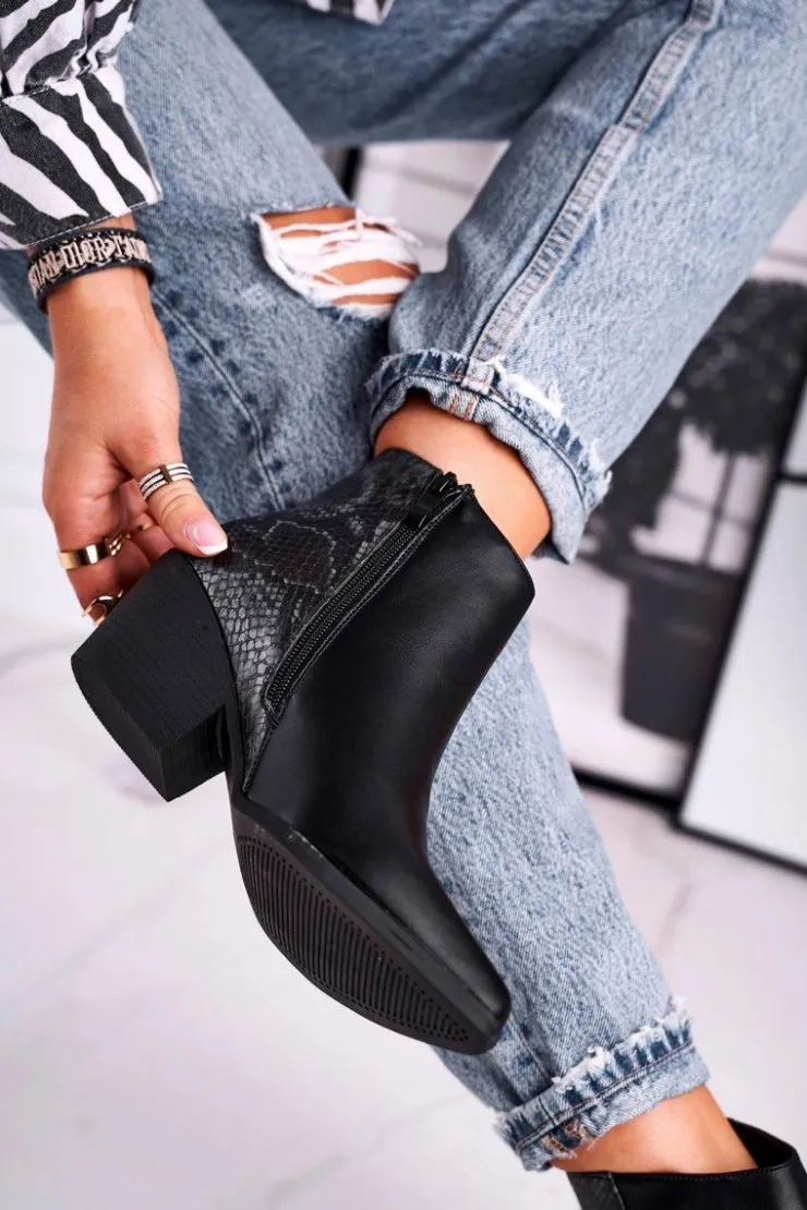 Boto Czarne Botki|Botki Zimowe Damskie*Botki Damskie Ciepłe Czarne Meatown