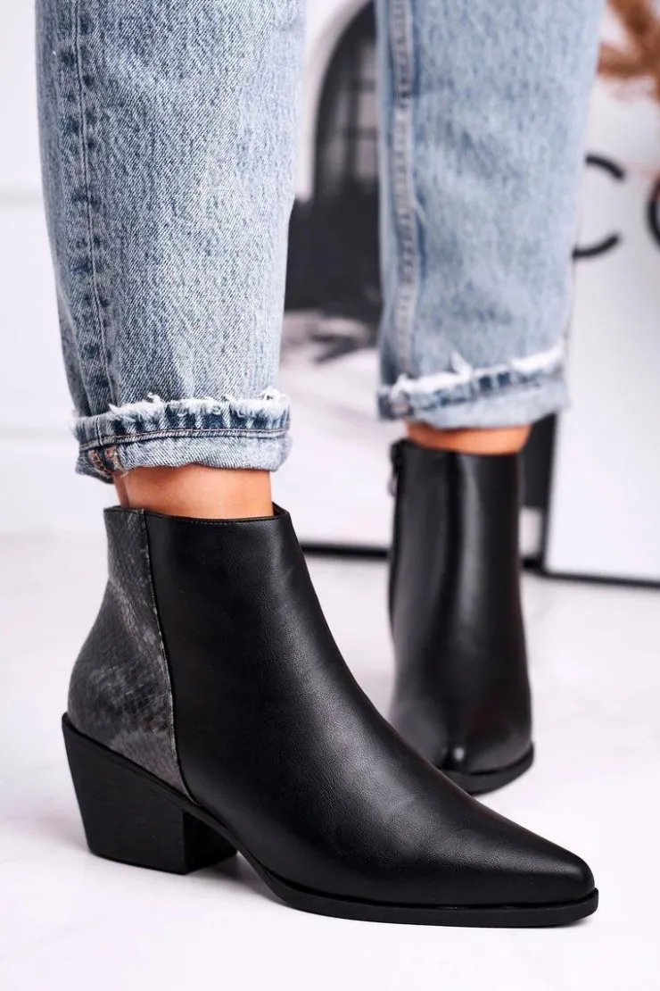 Boto Czarne Botki|Botki Zimowe Damskie*Botki Damskie Ciepłe Czarne Meatown