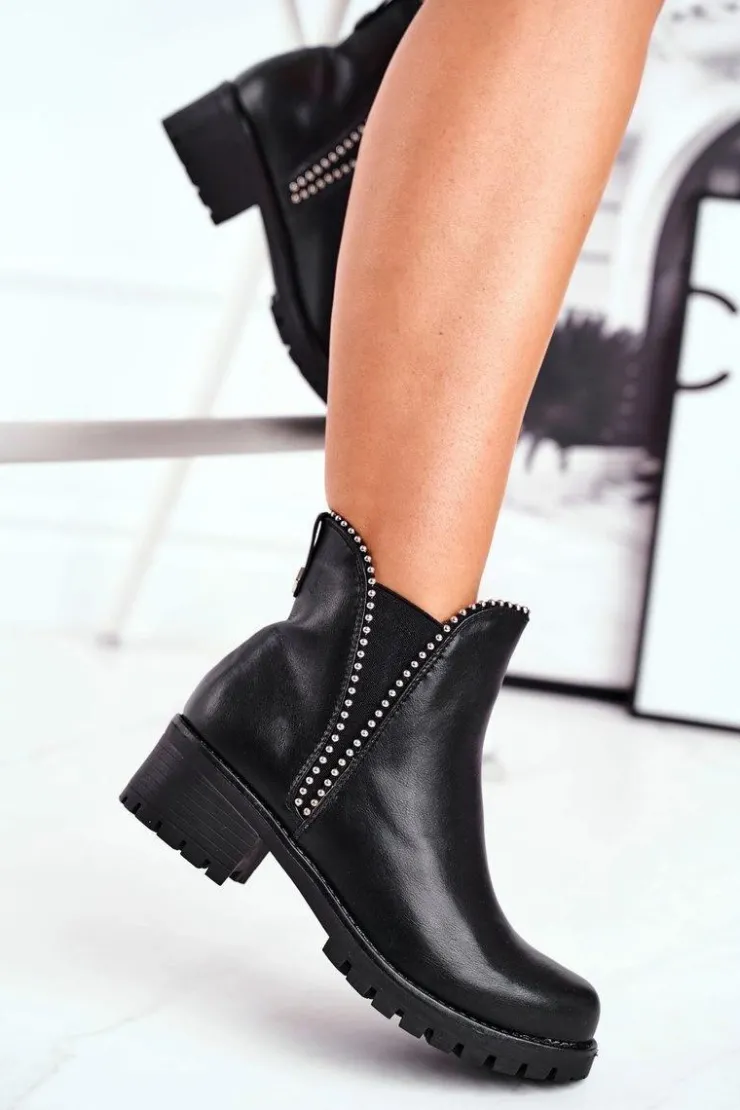 Online Boto Botki Damskie Ciepłe Czarne Starry