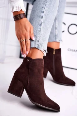 Clearance Buty damskie Vinceza Botki Damskie Ciepłe Eko Zamsz Brązowe So Good