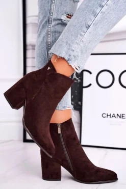 Clearance Buty damskie Vinceza Botki Damskie Ciepłe Eko Zamsz Brązowe So Good