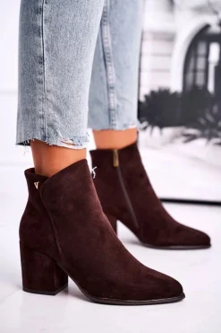 Clearance Buty damskie Vinceza Botki Damskie Ciepłe Eko Zamsz Brązowe So Good