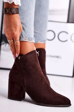 Clearance Buty damskie Vinceza Botki Damskie Ciepłe Eko Zamsz Brązowe So Good