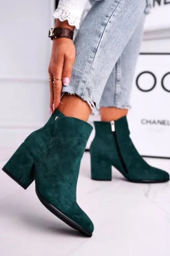 Buty damskie Vinceza Botki Na Słupku|Czarne Botki*Botki Damskie Ciepłe Eko Zamsz Zielone So Good