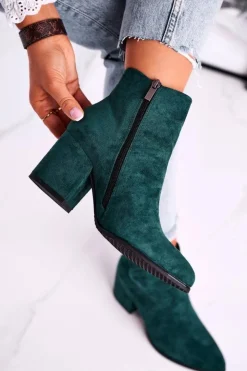 Buty damskie Vinceza Botki Na Słupku|Czarne Botki*Botki Damskie Ciepłe Eko Zamsz Zielone So Good