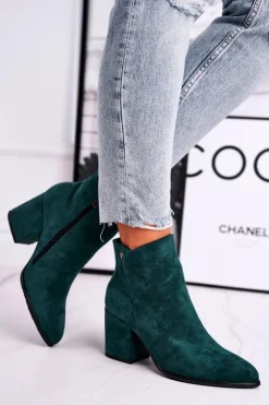 Buty damskie Vinceza Botki Na Słupku|Czarne Botki*Botki Damskie Ciepłe Eko Zamsz Zielone So Good