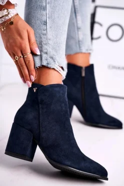 Buty damskie Vinceza Botki Na Słupku|Czarne Botki*Botki Damskie Ciepłe Eko Zamsz Granatowe So Good