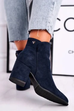 Buty damskie Vinceza Botki Na Słupku|Czarne Botki*Botki Damskie Ciepłe Eko Zamsz Granatowe So Good