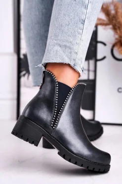 Damskie Boto Botki Damskie Ciepłe Granatowe Starry