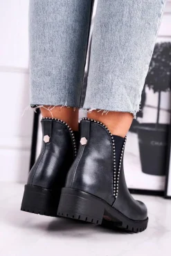 Damskie Boto Botki Damskie Ciepłe Granatowe Starry