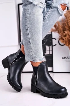 Damskie Boto Botki Damskie Ciepłe Granatowe Starry