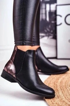 Damskie buty S.Barski Czarne Botki|Botki Zimowe Damskie*Botki Damskie Ciepłe Sztyblety Płaski Obcas Czarne Dibbo