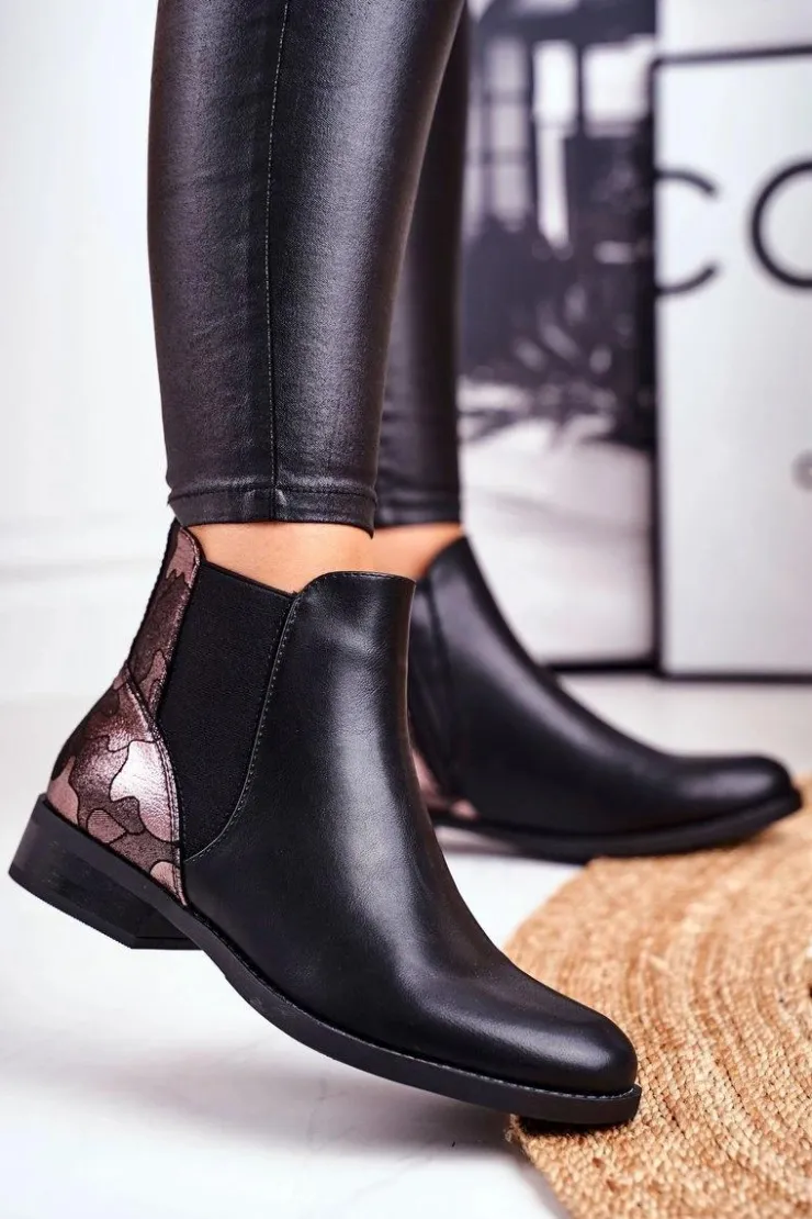 Damskie buty S.Barski Czarne Botki|Botki Zimowe Damskie*Botki Damskie Ciepłe Sztyblety Płaski Obcas Czarne Dibbo