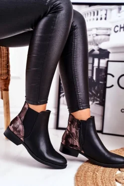 Damskie buty S.Barski Czarne Botki|Botki Zimowe Damskie*Botki Damskie Ciepłe Sztyblety Płaski Obcas Czarne Dibbo