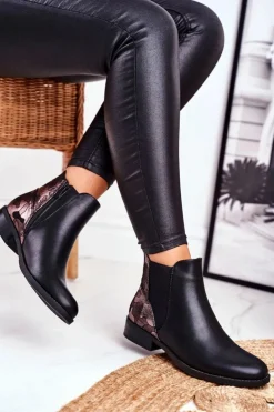 Damskie buty S.Barski Czarne Botki|Botki Zimowe Damskie*Botki Damskie Ciepłe Sztyblety Płaski Obcas Czarne Dibbo