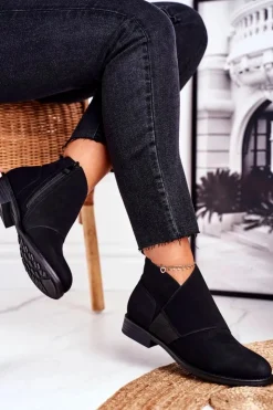 Damskie Damskie buty S.Barski Botki Damskie Ciepłe Sztyblety Płaski Obcas Czarne Sirro