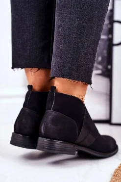 Damskie Damskie buty S.Barski Botki Damskie Ciepłe Sztyblety Płaski Obcas Czarne Sirro