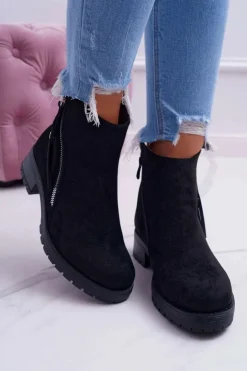 Sale Boto Botki Damskie Ciepłe Zamszowe Dwa Suwaki Czarne Ohoo