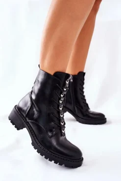 Buty damskie Vinceza Botki Sznurowane|Czarne Botki*Botki Damskie Czarne Myroe