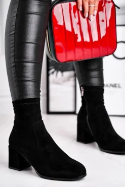 Evento Botki Na Słupku|Czarne Botki*Botki Damskie Czarne Zamszowe Merducio