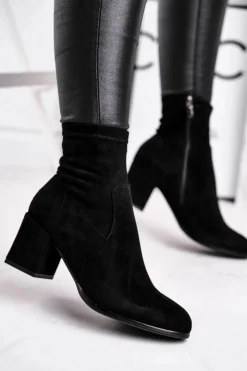 Evento Botki Na Słupku|Czarne Botki*Botki Damskie Czarne Zamszowe Merducio