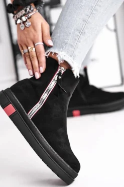Hot Boto Botki Damskie Dwa Suwaki Czarne Come Back