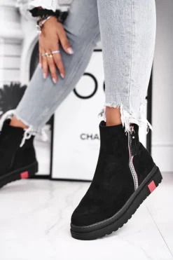 Hot Boto Botki Damskie Dwa Suwaki Czarne Come Back