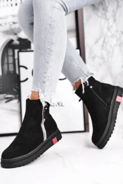 Hot Boto Botki Damskie Dwa Suwaki Czarne Come Back