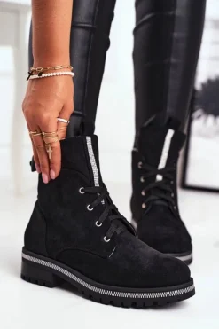 Hot Boto Botki Damskie Eko Zamsz Czarne Hundret Percent