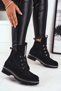 Hot Boto Botki Damskie Eko Zamsz Czarne Hundret Percent