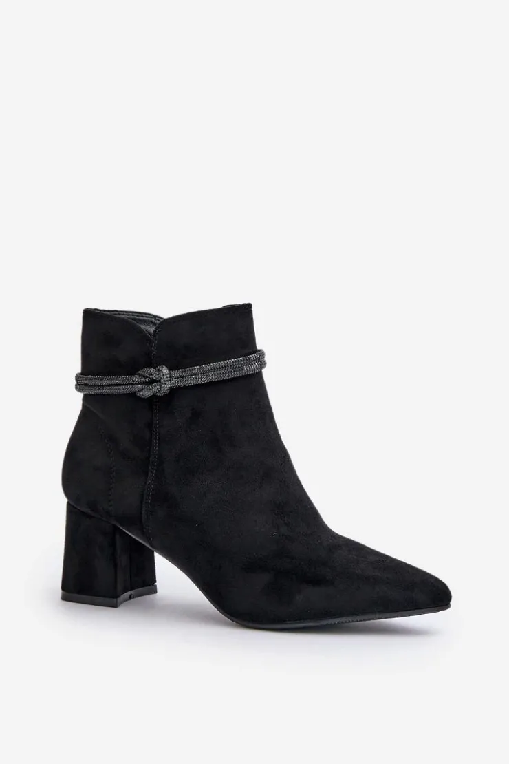 Damskie Boto Botki Damskie Eko Zamszowe Na Słupku Z Noskami W Szpic Czarne Terivannes