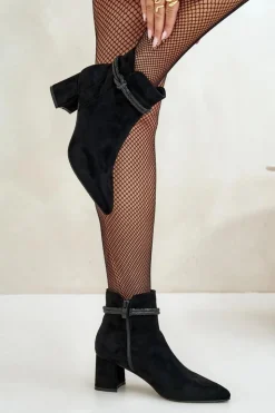 Damskie Boto Botki Damskie Eko Zamszowe Na Słupku Z Noskami W Szpic Czarne Terivannes