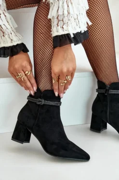 Damskie Boto Botki Damskie Eko Zamszowe Na Słupku Z Noskami W Szpic Czarne Terivannes