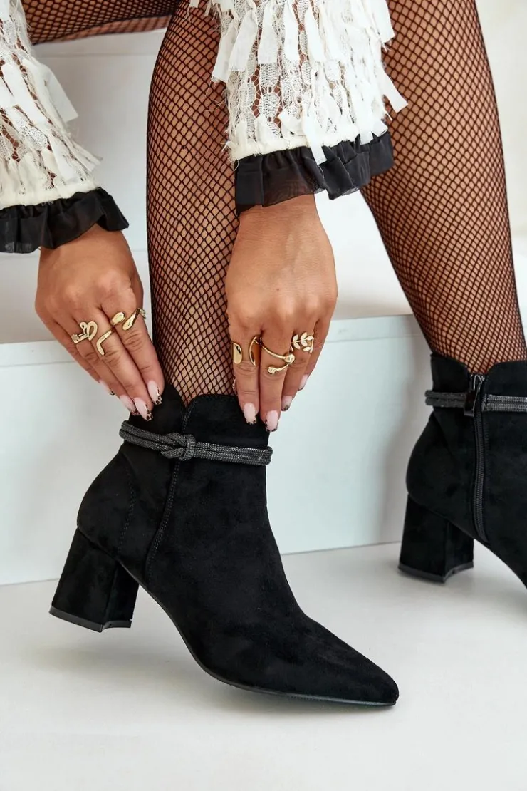 Damskie Boto Botki Damskie Eko Zamszowe Na Słupku Z Noskami W Szpic Czarne Terivannes