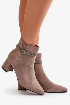 Boto Brązowe I Beżowe Botki|Botki Na Obcasie*Botki Damskie Eko Zamszowe Na Słupku Z Noskami W Szpic Brązowe Terivannes