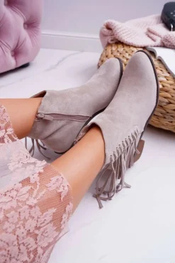 Damskie Boto Botki Damskie Kowbojki Beżowe Agnes