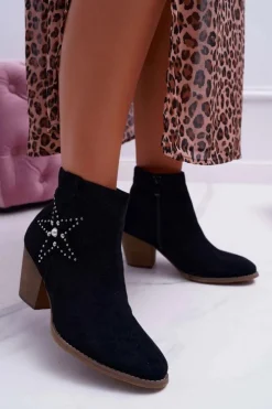 Damskie Boto Botki Damskie Kowbojki Czarne Cowber