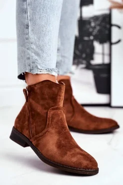 Evento Botki Zimowe Damskie|Brązowe I Beżowe Botki*Botki Damskie Kowbojki Płaski Obcas Camel Plemmi