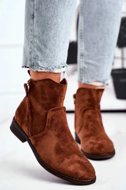 Evento Botki Zimowe Damskie|Brązowe I Beżowe Botki*Botki Damskie Kowbojki Płaski Obcas Camel Plemmi