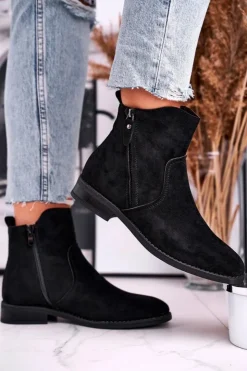 Discount Evento Botki Damskie Kowbojki Płaski Obcas Czarne Plemmi