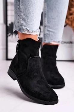 Discount Evento Botki Damskie Kowbojki Płaski Obcas Czarne Plemmi