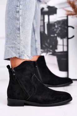 Discount Evento Botki Damskie Kowbojki Płaski Obcas Czarne Plemmi